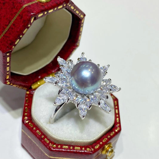 8-9mm Grey Akoya pearl ring, S925 setting