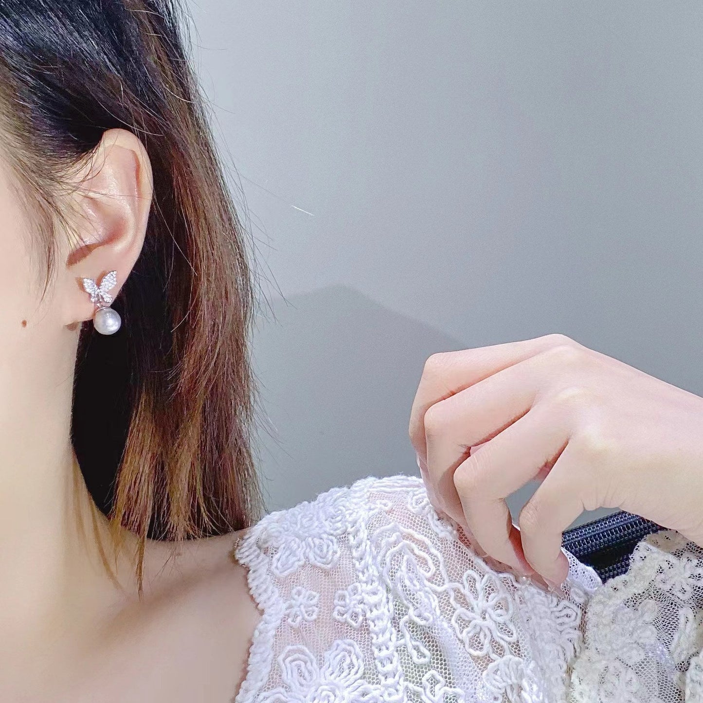 8-9mm Grey Akoya butterfly pearl earring, S925 setting