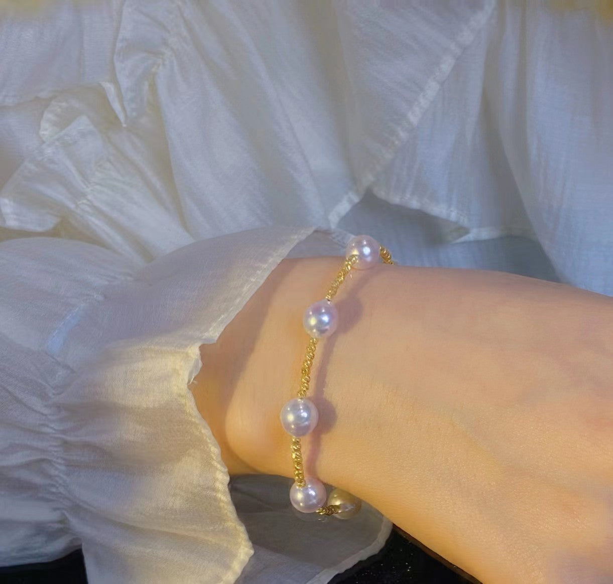 8-9mm King Freshwater Akoya Pearl Bracelet, S925 Setting