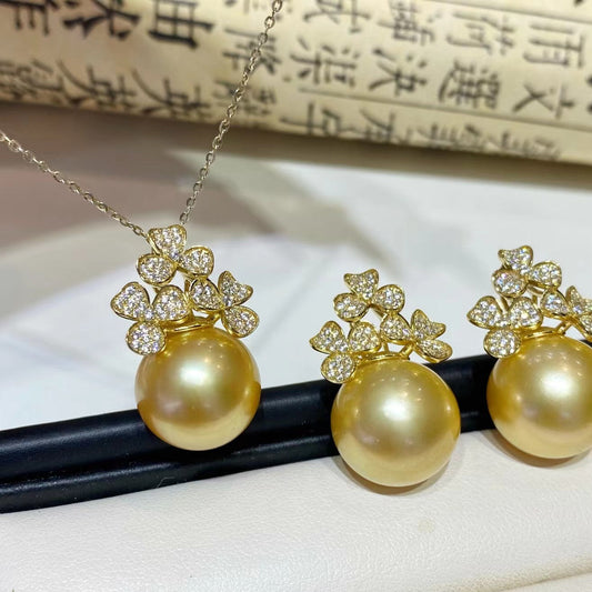 14-15mm Golden Pearl Pendent, S925 Sliver Setting