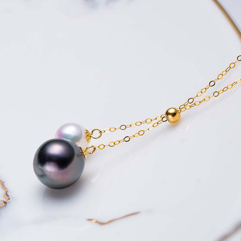 18K gold Tahitian+Freshwater Akoya pearl pendant