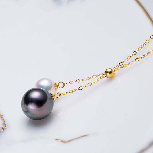 18K gold Tahitian+Freshwater Akoya pearl pendant