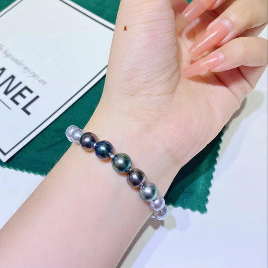 8-9mm Tahitian pearls+7-8mm Grey Akoya pearls bracelet, S925 setting