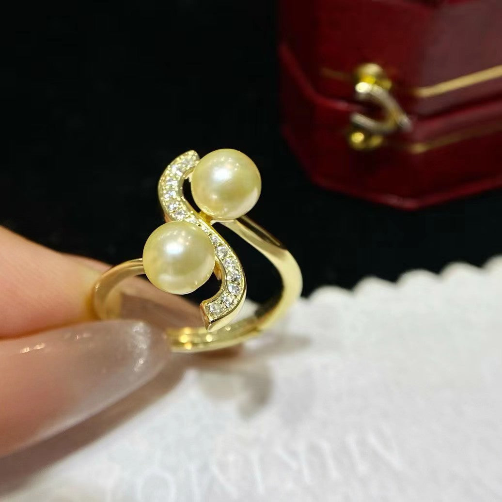 6-7mm Feather gold Akoya pearl ring, S925 setting