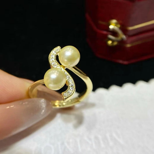 6-7mm Feather gold Akoya pearl ring, S925 setting