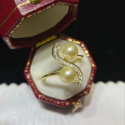 6-7mm Feather gold Akoya pearl ring, S925 setting