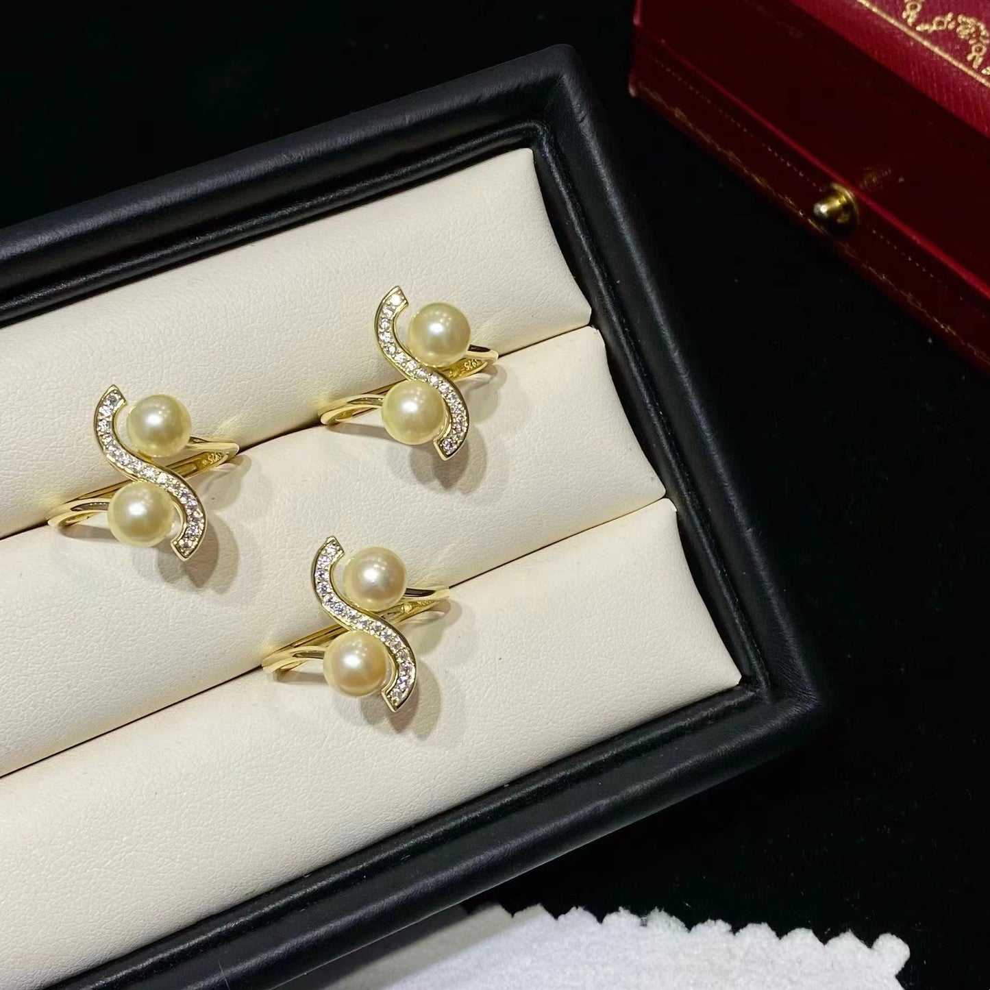 6-7mm Feather gold Akoya pearl ring, S925 setting
