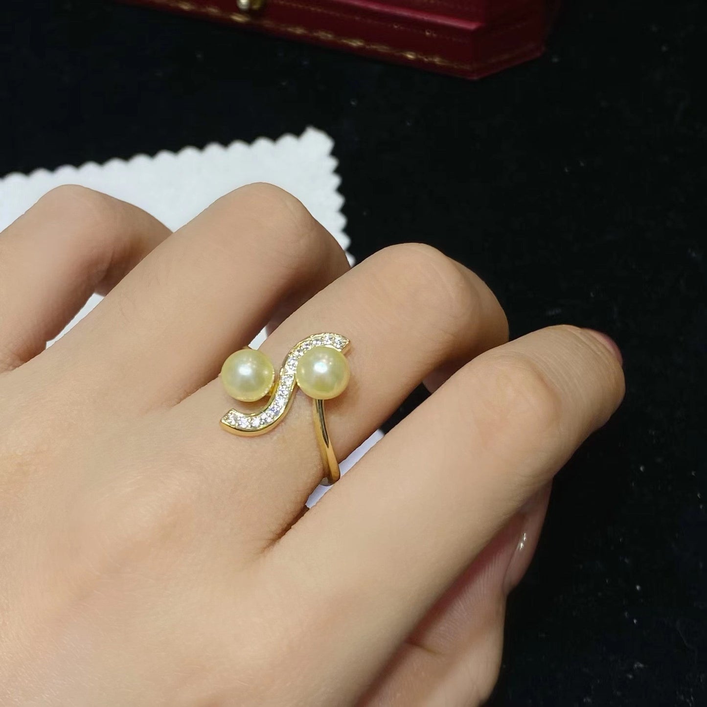 6-7mm Feather gold Akoya pearl ring, S925 setting