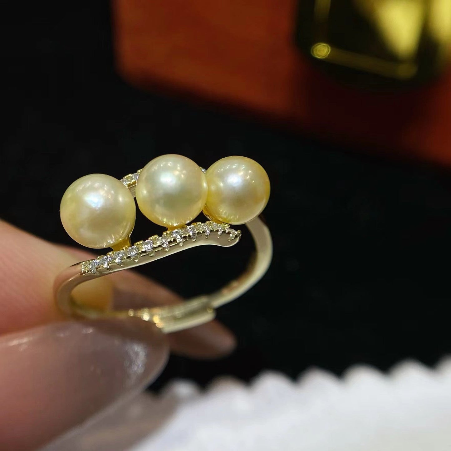 5-6mm Feather gold Akoya pearl ring, S925 setting