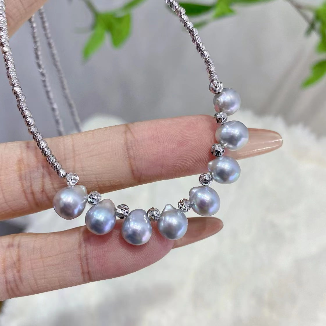 6-7mm Baroque Grey Akoya pearl necklace, S925 setting