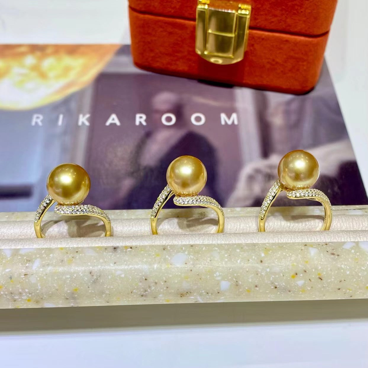 10-11mm Cross-Style Golden Pearl Ring, S925 Setting