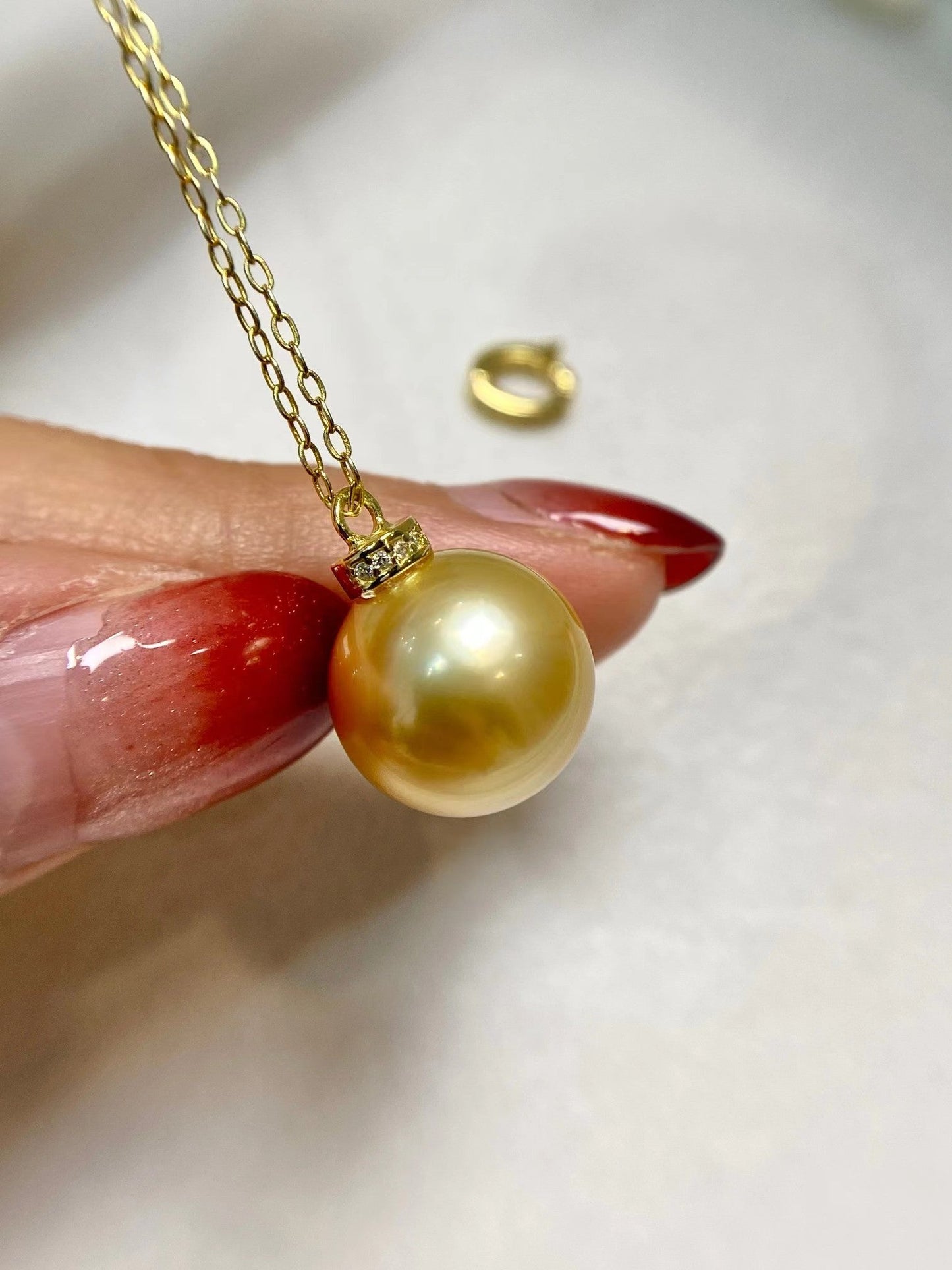 5-6mm Freshwater Akoya Pearl Necklace+12-13mm Golden Pearl Pendent, S925 Sliver Setting