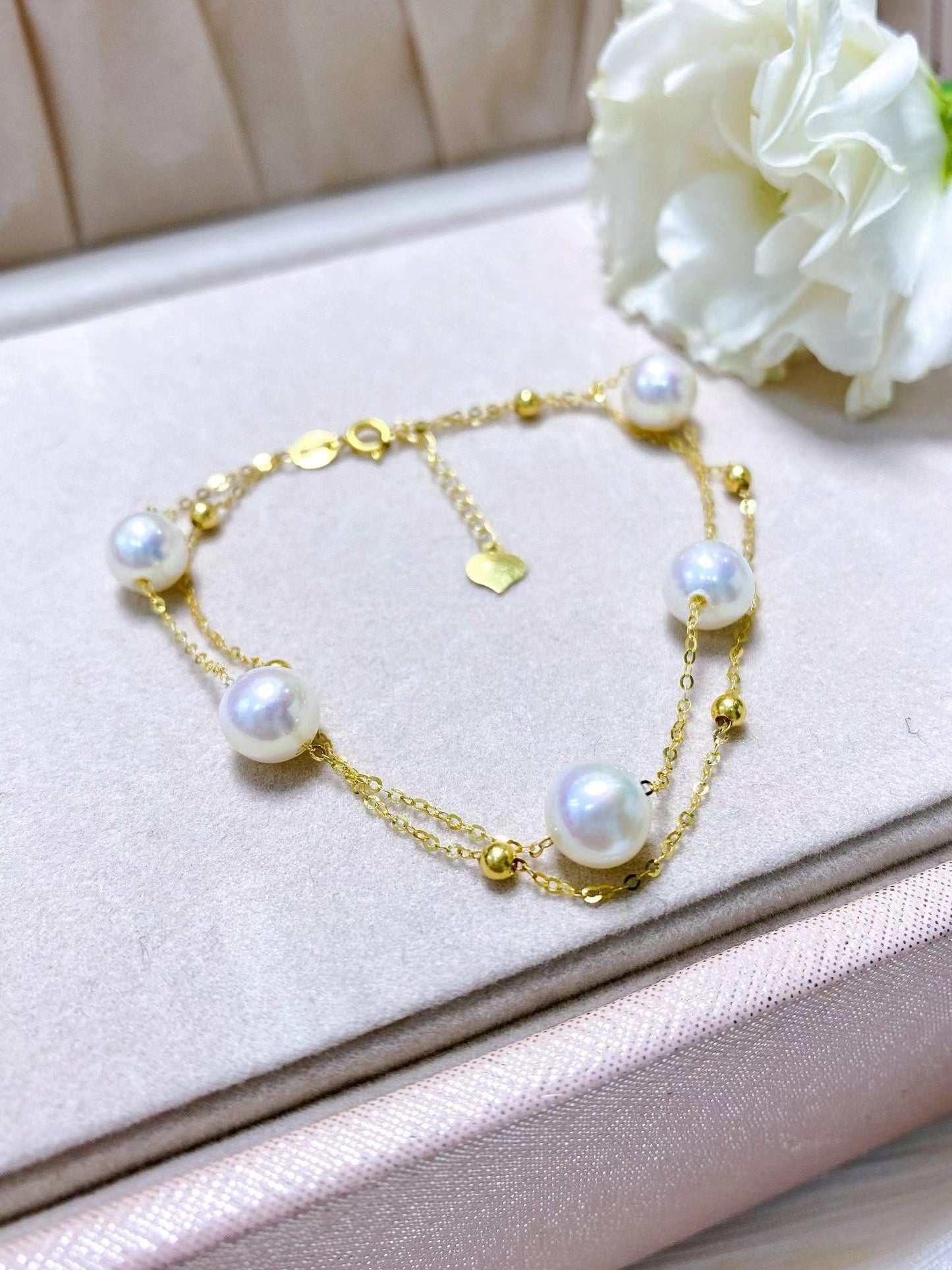 6-7mm King Freshwater Akoya Pearl Sky Star Bracelet, Solid 18k Gold Setting