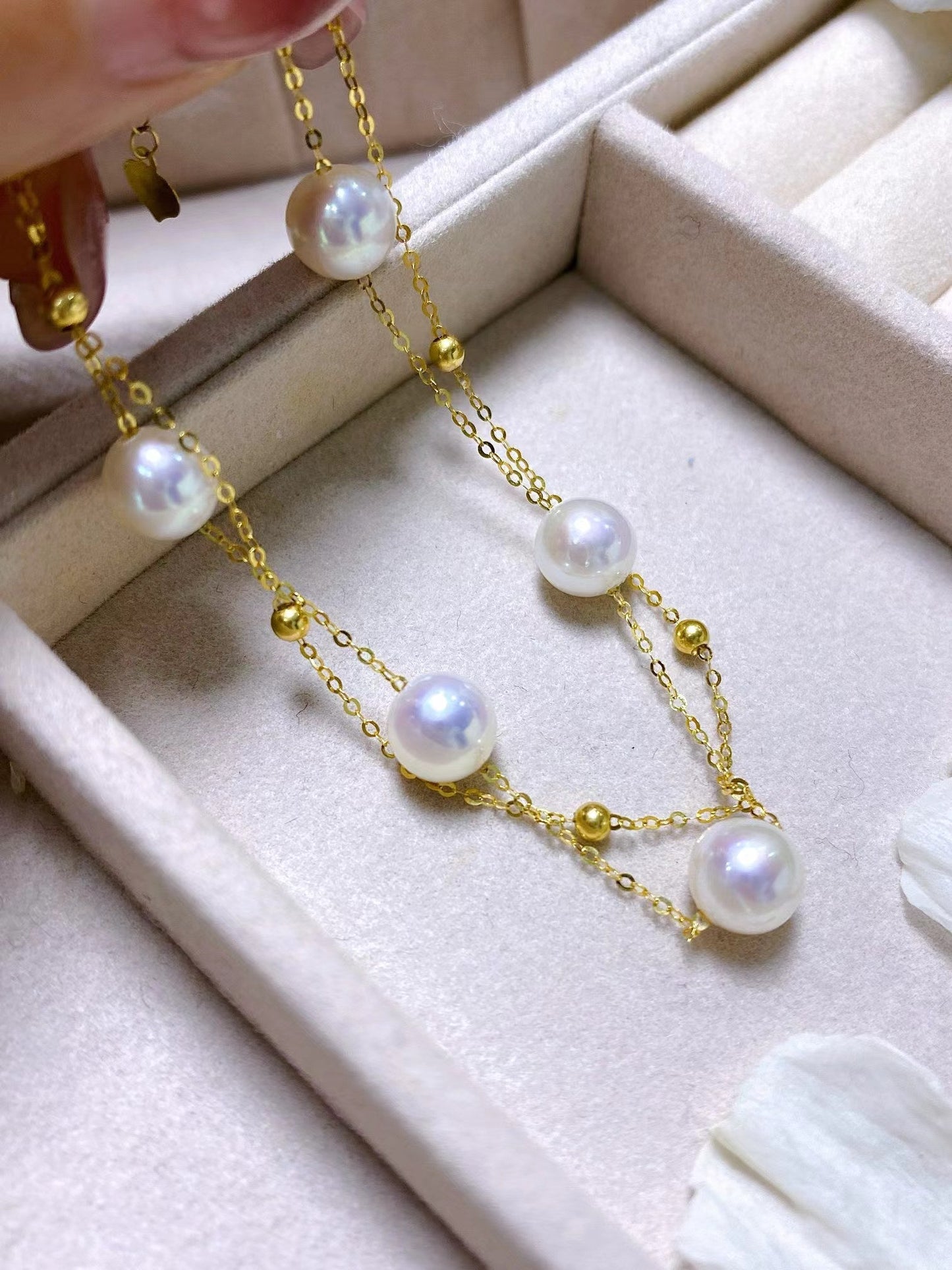 6-7mm King Freshwater Akoya Pearl Sky Star Bracelet, Solid 18k Gold Setting