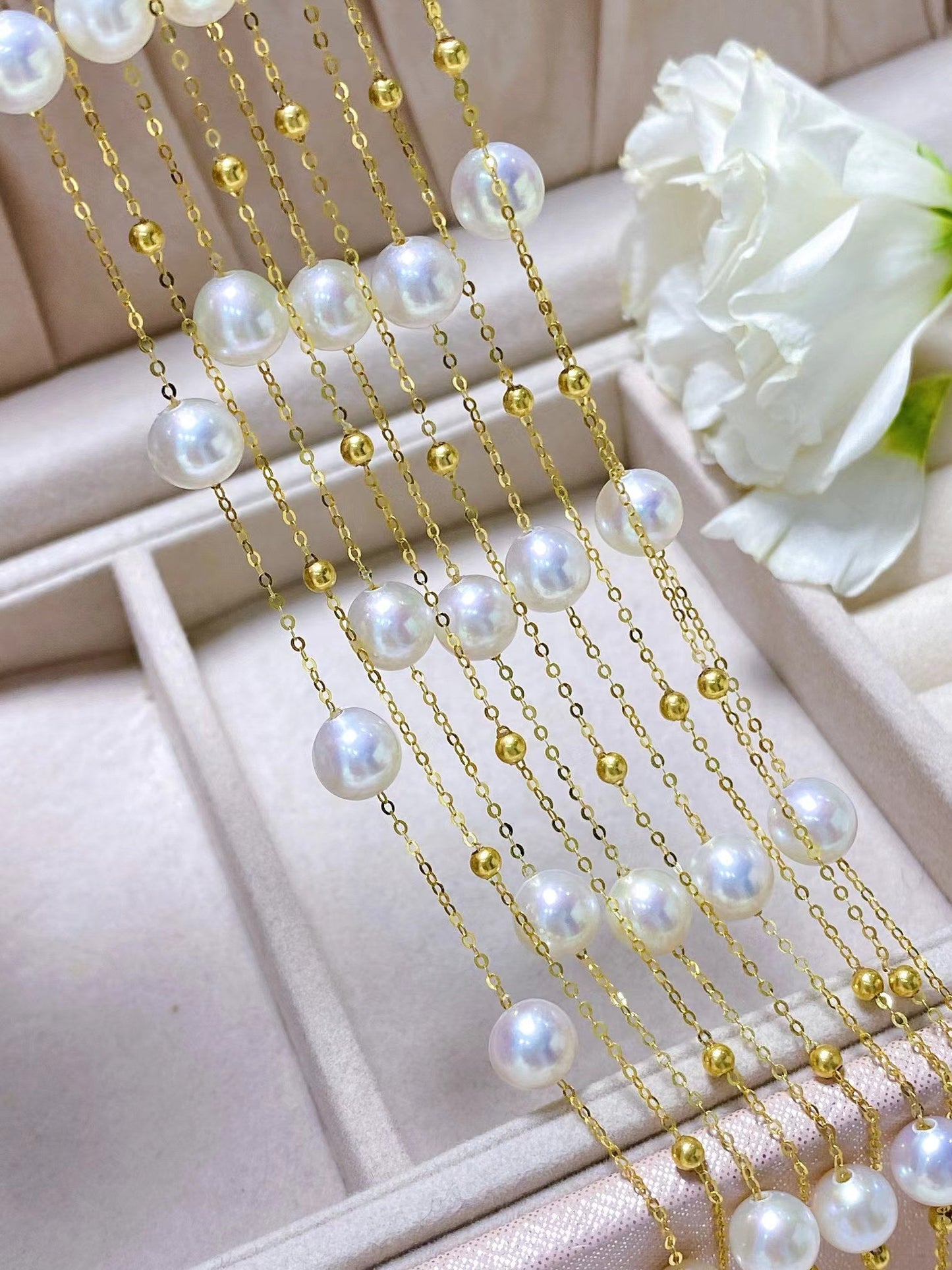 6-7mm King Freshwater Akoya Pearl Sky Star Bracelet, Solid 18k Gold Setting
