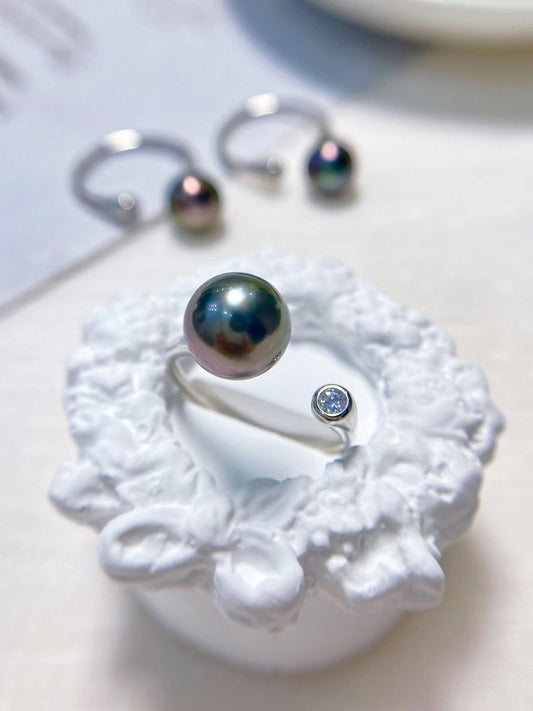 9-10mm Baroque Tahitian Pearl Open Ring, S925 Sliver Setting