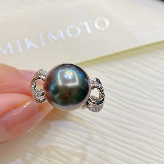11-12mm Tahitian Pearl Stylish Ring, S925 Sliver Setting