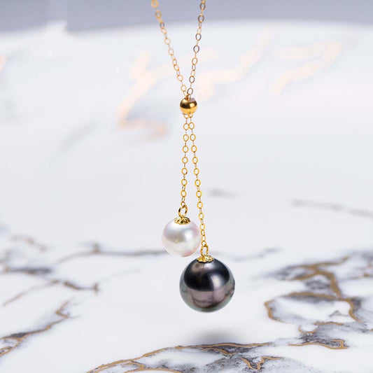 18K gold Tahitian+Freshwater Akoya pearl pendant
