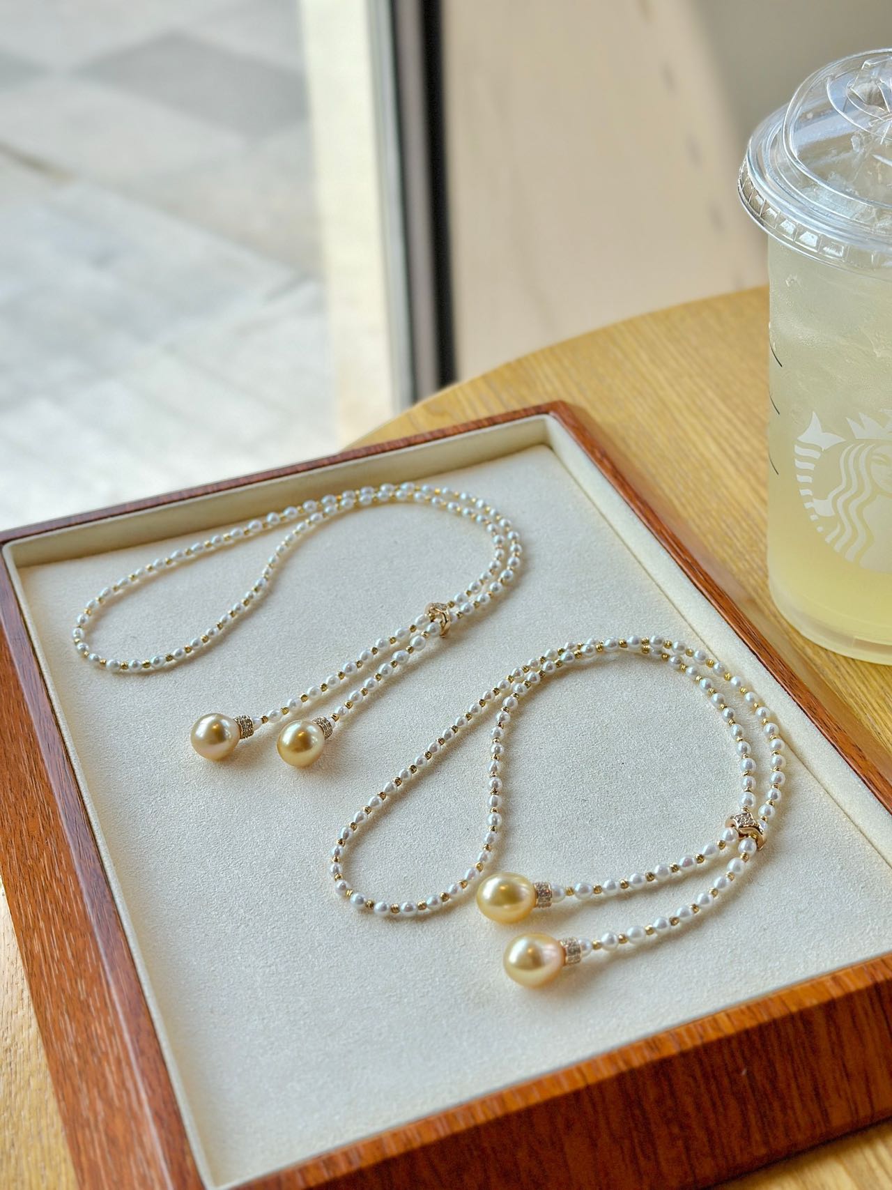 3-4mm Baby Freshwater pearls+10-11mm Baroque Golden Sea Pearl Necklace, S925 sliver Setting