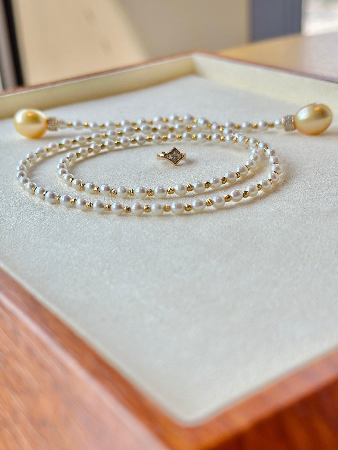 3-4mm Baby Freshwater pearls+10-11mm Baroque Golden Sea Pearl Necklace, S925 sliver Setting
