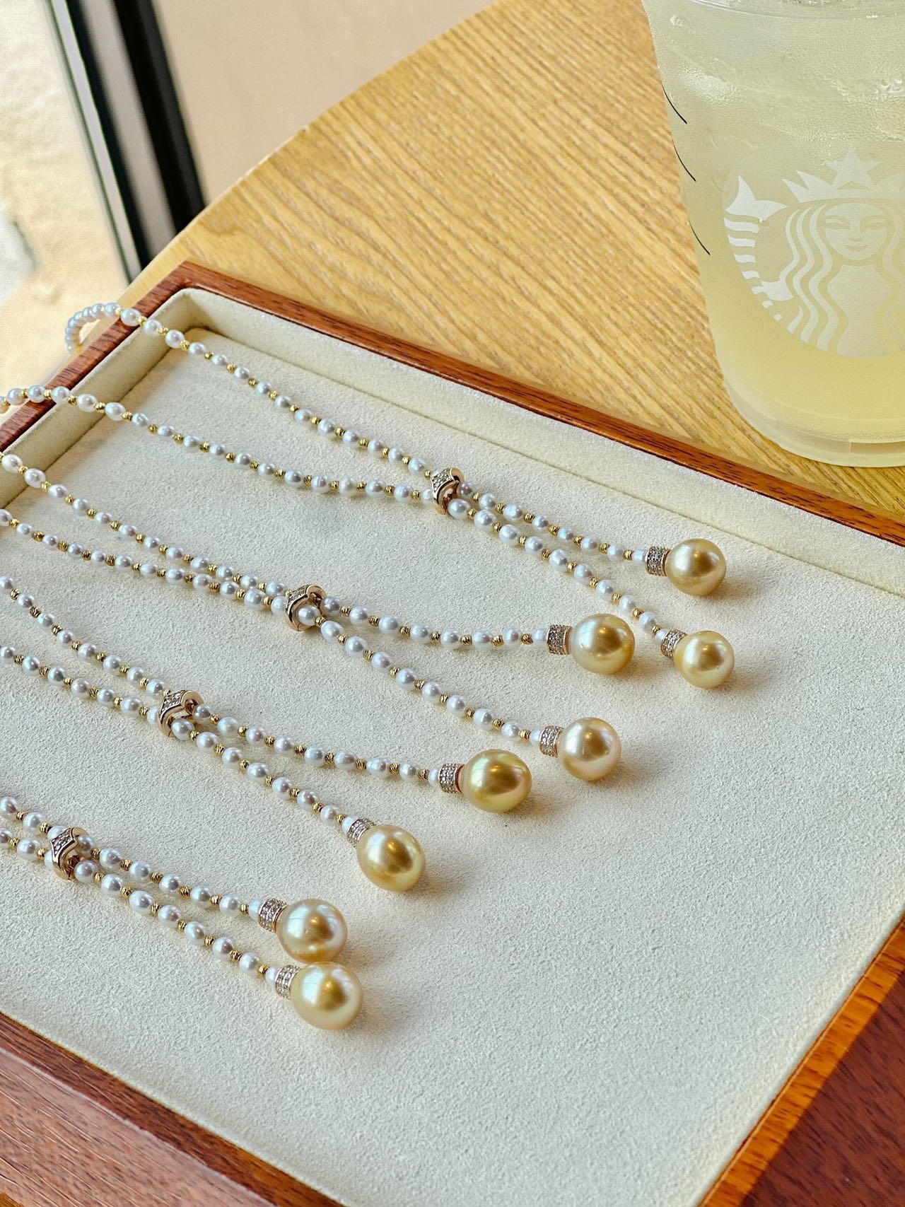 3-4mm Baby Freshwater pearls+10-11mm Baroque Golden Sea Pearl Necklace, S925 sliver Setting
