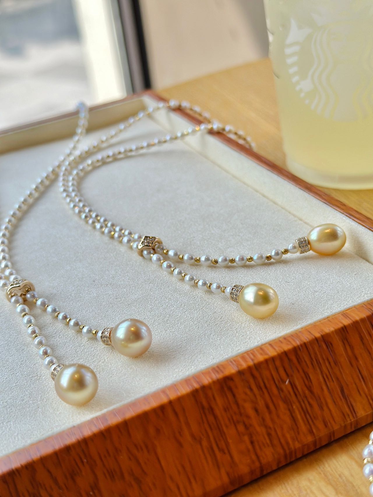 3-4mm Baby Freshwater pearls+10-11mm Baroque Golden Sea Pearl Necklace, S925 sliver Setting