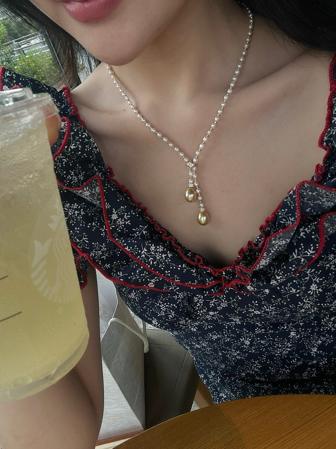 3-4mm Baby Freshwater pearls+10-11mm Baroque Golden Sea Pearl Necklace, S925 sliver Setting